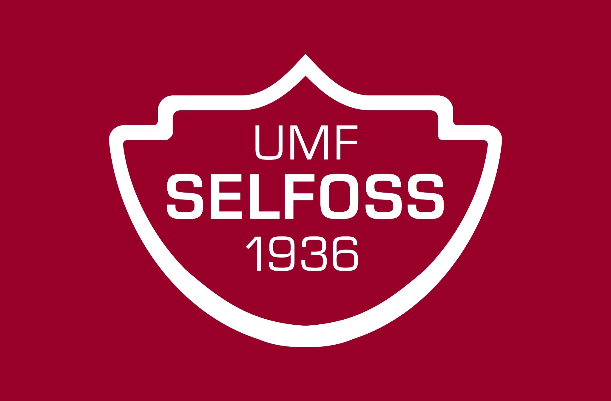 Hvítt merki Umf. Selfoss á vínrauðum bakgrunni